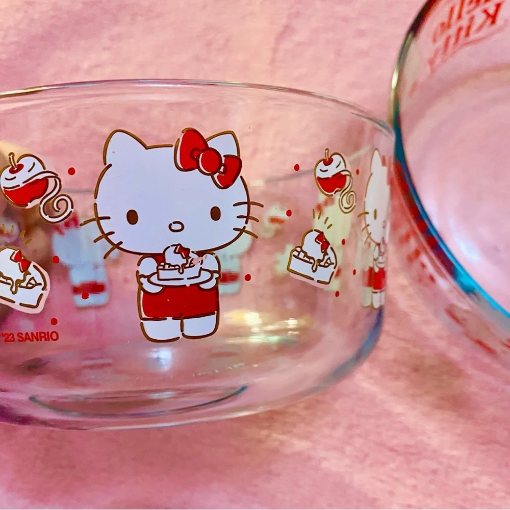 Hello Kitty Pyrex Glass Set Food Storage Red Lids Costco Apple Heart Containers - Picture 12 of 15